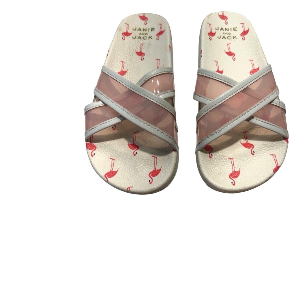 Janie and Jack Slide Sandals Kids Size 11 White Pink Flamingo Jelly Straps
